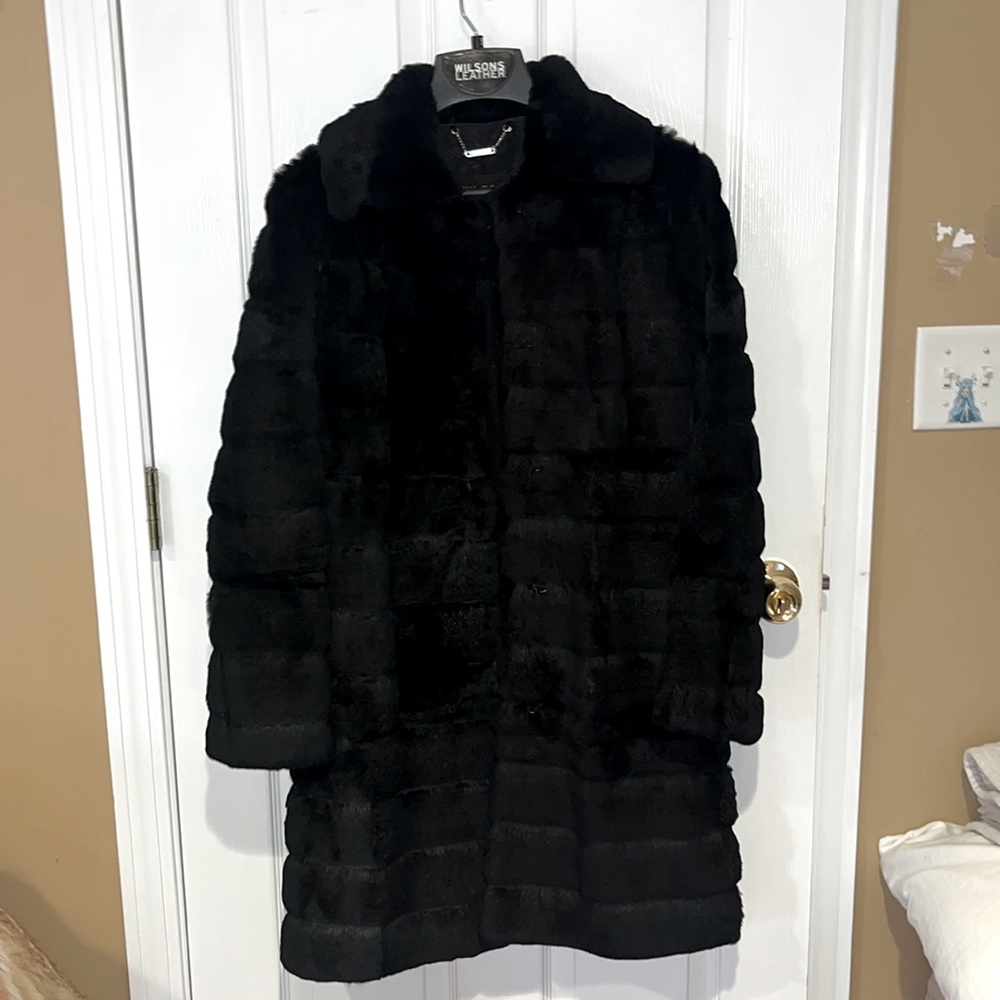 Black, authentic  rabbit fur coat